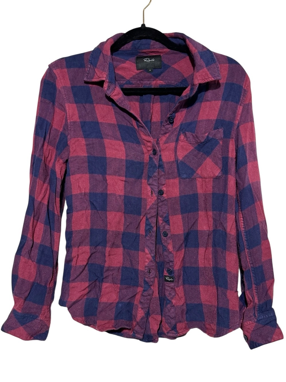 Rails Plaid Flannel Button Up Short Size Medium Fall Anthropologie Pink Blue